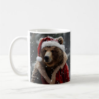 Taza De Café Oso pardo vestido con un traje de Papá Noel