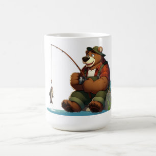 Taza De Café Oso pescador lindo y aventurero al aire libre