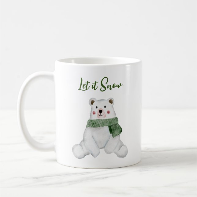 Taza De Café Oso Polar con bufanda verde Dejar nevar (Izquierda)