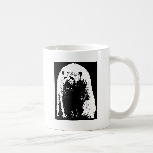 Taza De Café Oso Polar de Arte Pop Blanco y Negro (Derecha)
