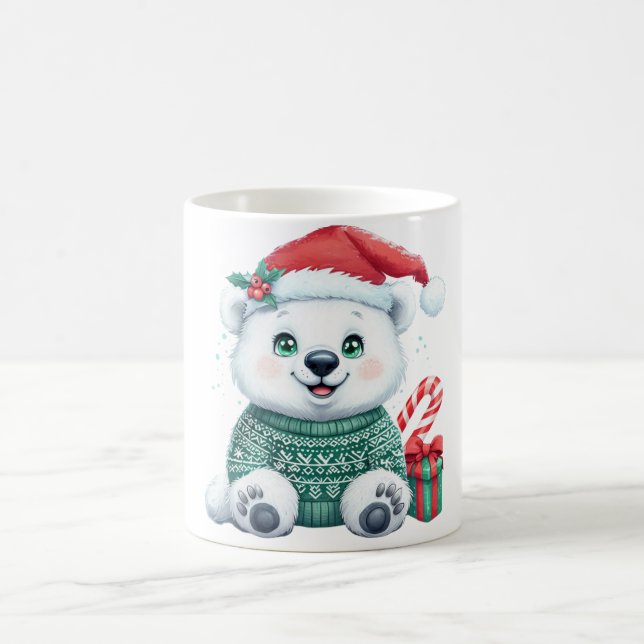 Taza De Café Oso polar de Navidades cortos en suéter festivo (Centro)