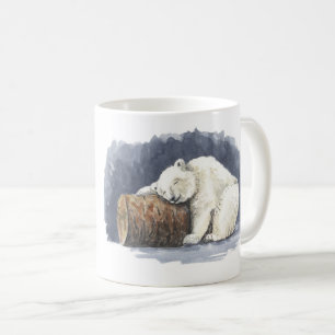 Taza De Café Oso polar durmiente, arte acuarela