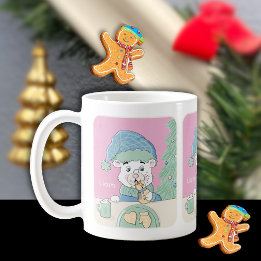 Taza De Café Oso polar lindo con peluca navideña