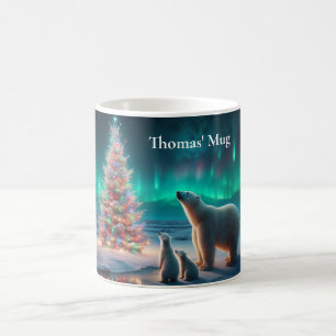 Taza De Café Oso Polar Mamá Cubre Árbol De Navidad Aurora Borea