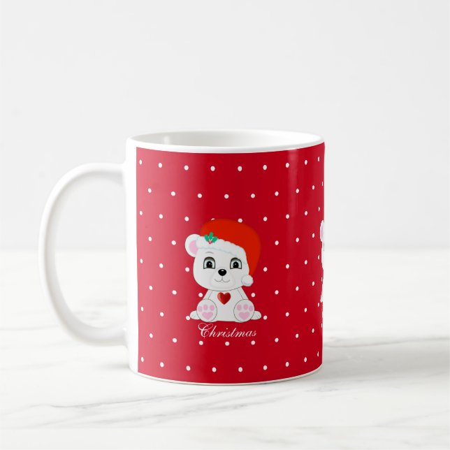 Taza De Café Oso polar navidad sobre rojo (Izquierda)