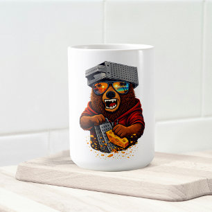 Taza De Café Oso Retro Con Sombrero Rallador De Queso Y Gafas D