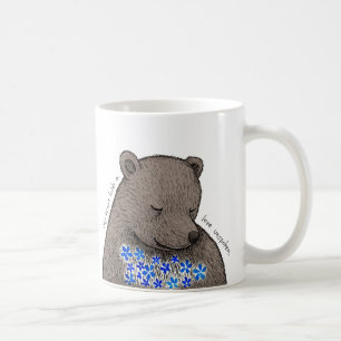 Taza De Café Oso Tímido y Silencioso con Flores Azules Amor no