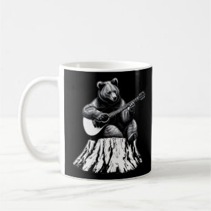 Taza De Café Oso Tocando Guitarra Acústica - Negro