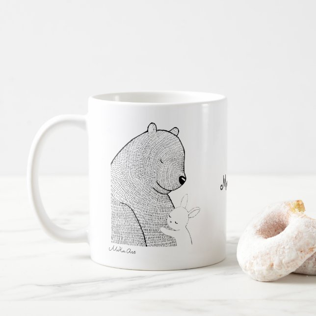 Taza De Café Oso y cachorro de conejito con animales de bosque  (Con donut)