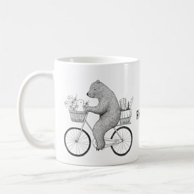Taza De Café Oso y conejo en bicicleta Nombre personalizado reg (Izquierda)
