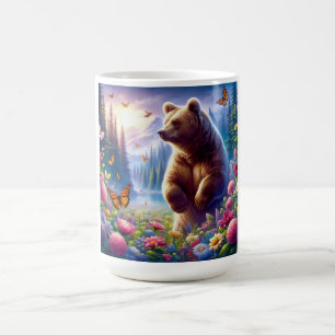 Taza De Café Oso y mariposas alegres y coloridos