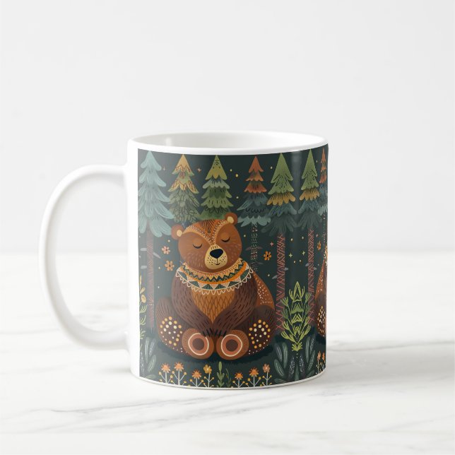 Taza De Café Oso zen lindo en bosques naturaleza animal arte (Izquierda)