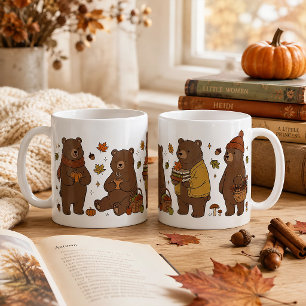 Taza De Café Osos acogedores de otoño estética libresca y bosco
