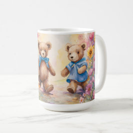 Taza De Café Osos de peluche paseando por un jardín pastel