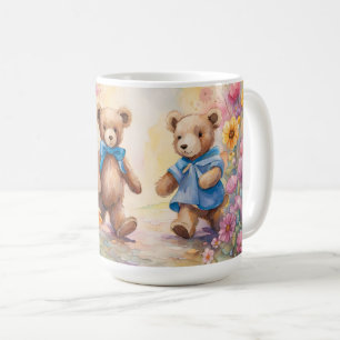 Taza De Café Osos de peluche paseando por un jardín pastel