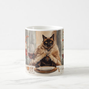Taza De Café Otoño Cae gato siamés en la mesa de la cena