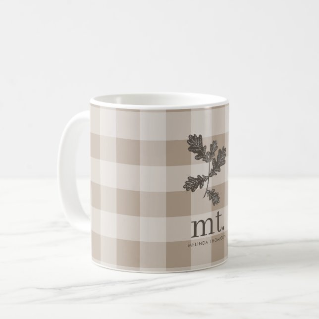 Taza De Café Otoño Caída Taupe Tapado Monograma Foliage Moderno (Anverso izquierdo)