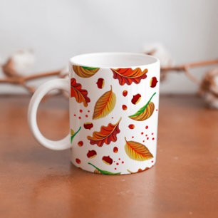 Taza De Café Otoño Hojas Nueces Patrón de castañas elegante Caí
