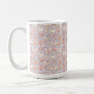 Taza De Café Otoño Lavanda – Calabazas Blancas y Follaje Rosado