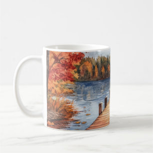 Taza De Café Otoño Naturaleza Lago Árboles Paisaje