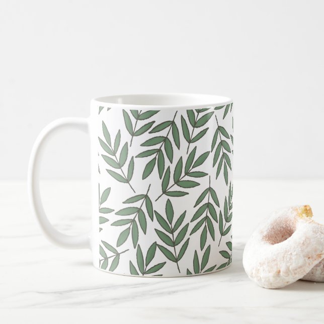 Taza De Café Otoño | Patrón de follaje de hojas de vegetación n (Con donut)