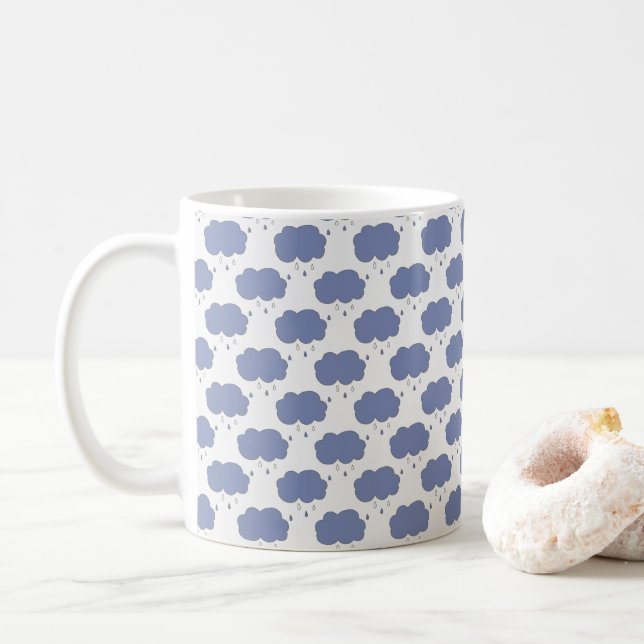 Taza De Café Otoño | Patrón de lluvia nublada azul (Con donut)