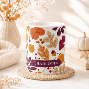 Taza De Café Otoño Personalizado – Hojas y Bellotas de Otoño No