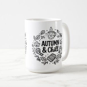Taza De Café Otoño & Relajación Arte de Línea con Letras a Ma