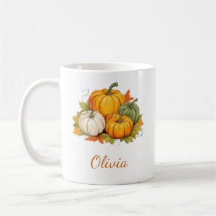 Taza De Café Otoño Rústico Calabaza Nombre Personalizado Baby S