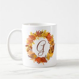 Taza De Café Otoño Sale Wreath Monograma personalizado Mug