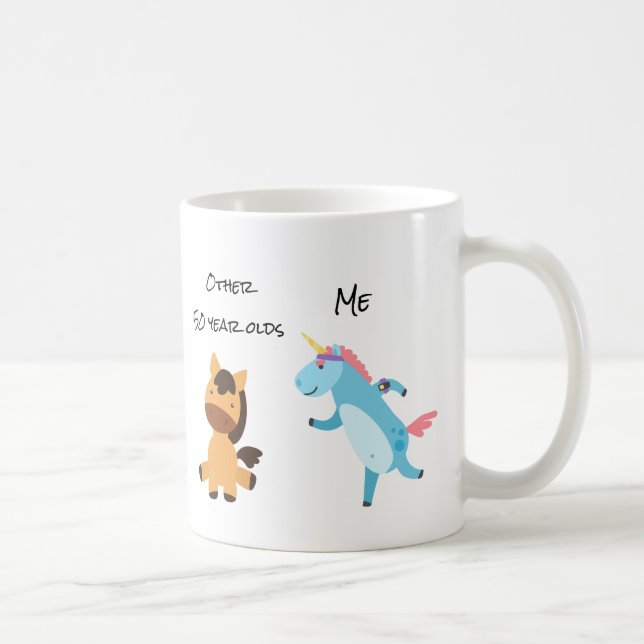Taza De Café Otros 50 años Cumpleaños Unicornio Corriendo Jog (Derecha)