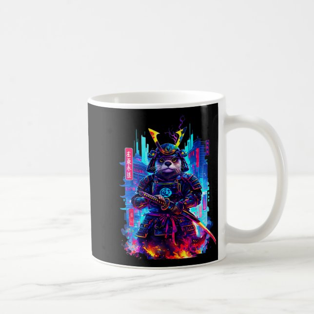 Taza De Café Otter Katana Cyberpunk Neon Samurai Japanese Art  (Derecha)