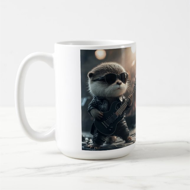 Taza De Café Otter Rock Star Sunglass Guitarra Jugando Mug (Izquierda)