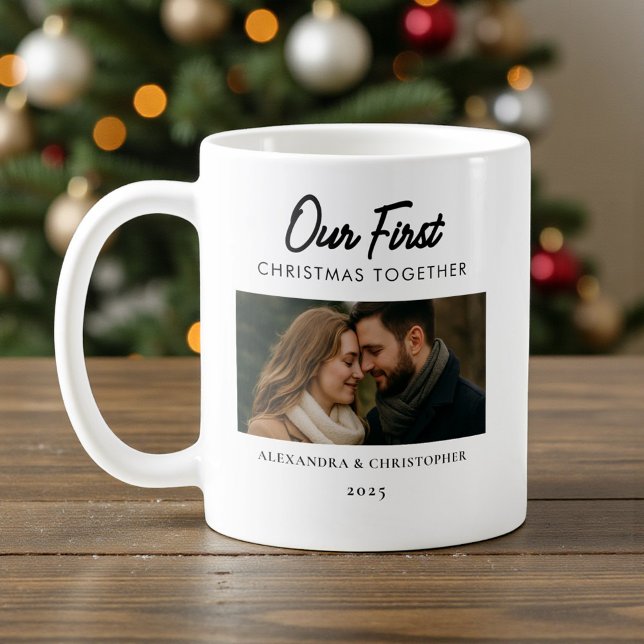 Taza De Café Our First Christmas Together Photo Minimal Modern (Subido por el creador)