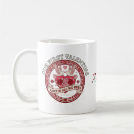 Taza De Café Our First Valentine Love Birds Custom Initial Mug