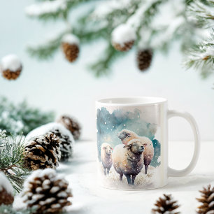 Taza De Café Oveja acuarela de invierno con vibraciones