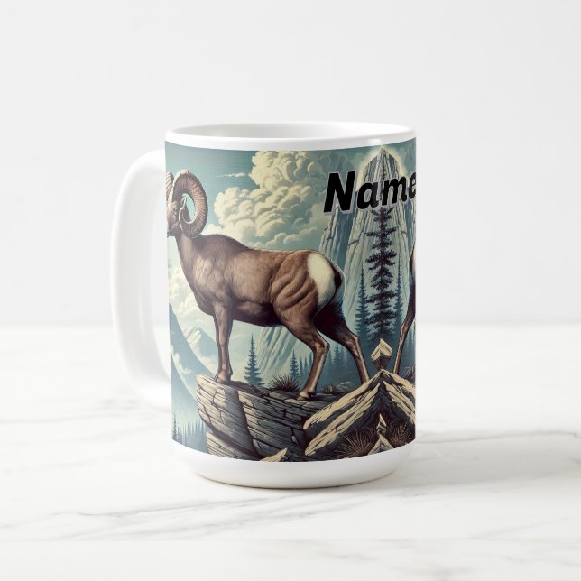 Taza De Café Oveja bighorniana personalizada en un brote rocoso (Anverso izquierdo)