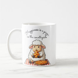 Taza De Café Oveja comiendo pizza