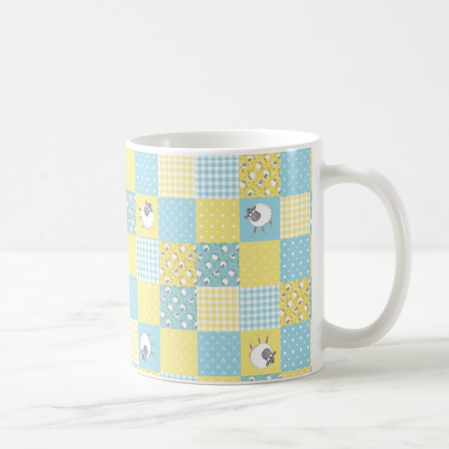 Taza De Café Oveja divertida: Faux Patchwork Mug al estilo del  (Derecha)