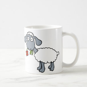 Taza De Café Ovejas blancas dos corderos lindos con flores roja