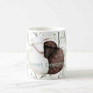 Taza De Café Ovejas Blancas Marrón Flores 