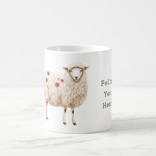 Taza De Café Ovejas Con Flores De Amapola Rojas