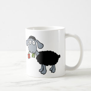 Taza De Café Ovejas Negras Dos Corderos Lindos con Flores Rojas