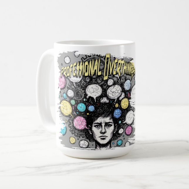 Taza De Café overthinker funny design (Anverso izquierdo)