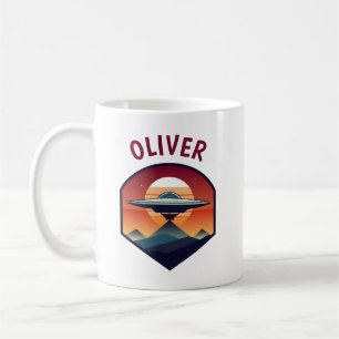 Taza De Café OVNI Retro en la puesta de sol Personalizado