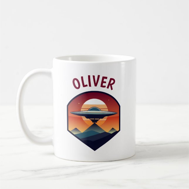 Taza De Café OVNI retro personalizado al atardecer (Izquierda)