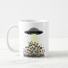 Taza De Café OVNI Transportando Flores