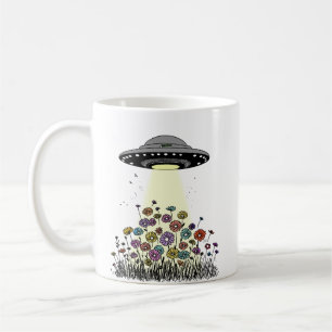 Taza De Café OVNI Transportando Flores
