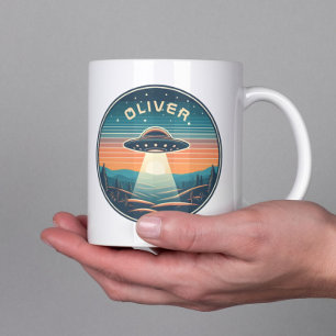 Taza De Café OVNI vintage al atardecer Personalizado