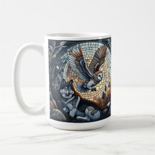 Taza De Café Owl and Wolf Mosaic Nature Ai Art